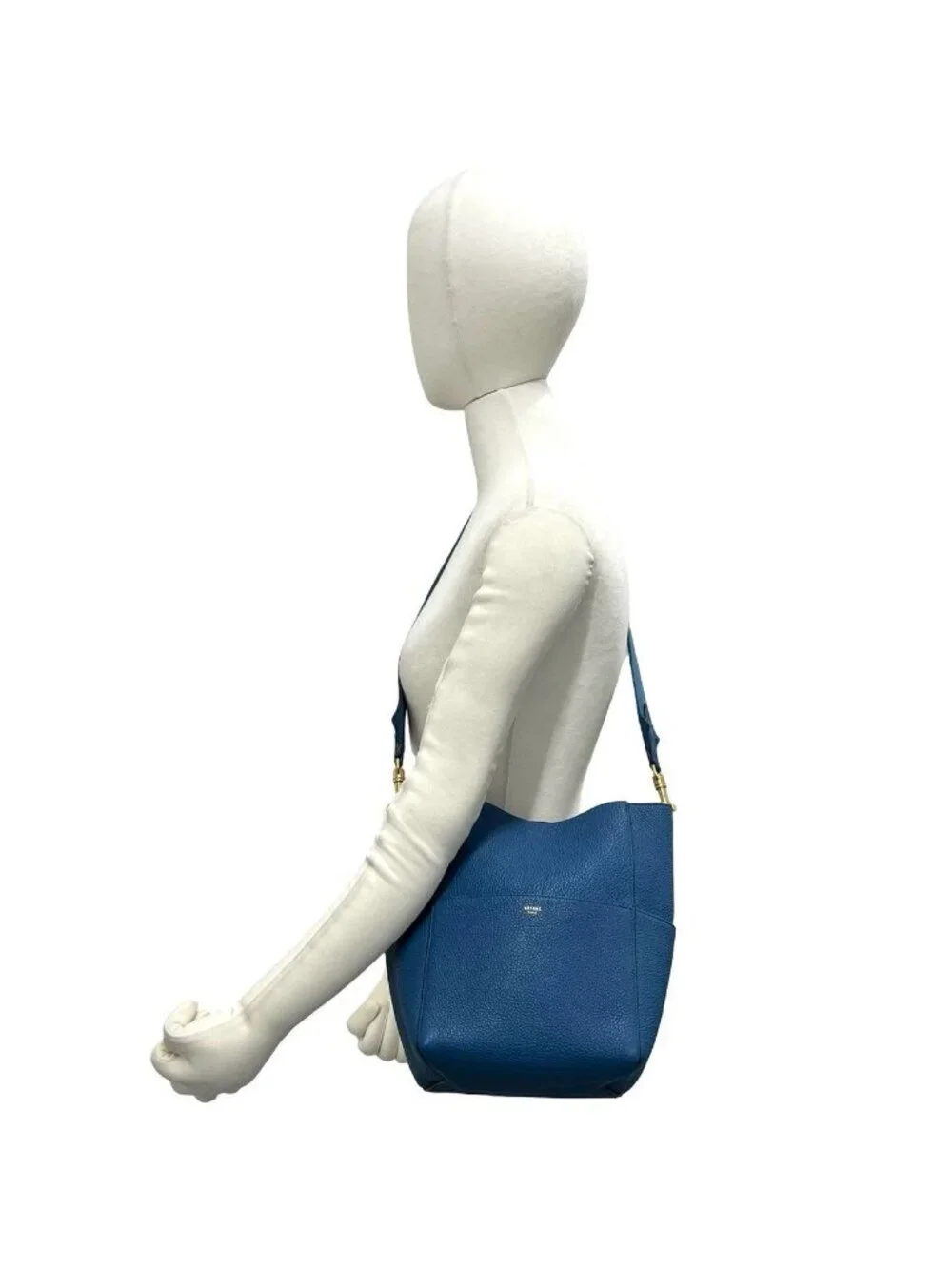 Celine Sangle Bucket Leather Shoulder Bag Tote Blue